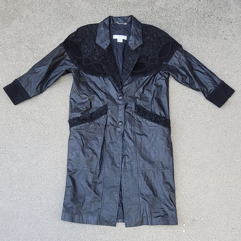 Vtg Maggie Lawrence Collection Leather Trenchcoat